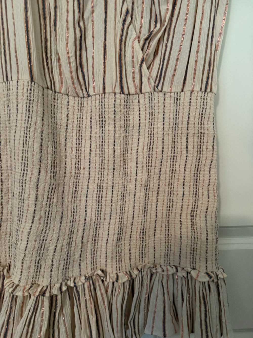 Veronica Beard Blush and Brown Striped Sleeveless Mini Dress - Picture 5 of 6